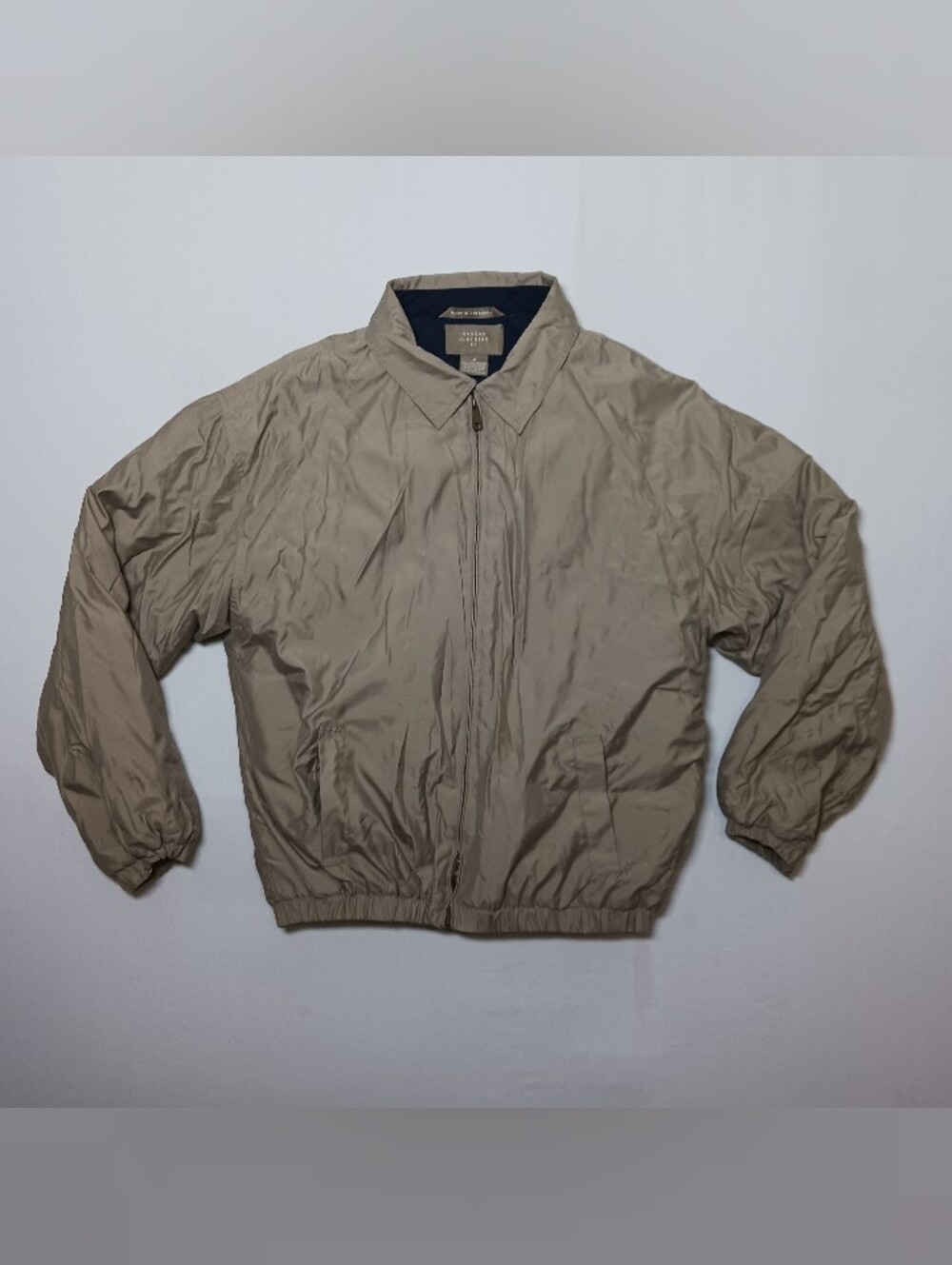 Vintage Haggar Mens Insulated Oversized Harrington Jacket Medium Beige Full Zip